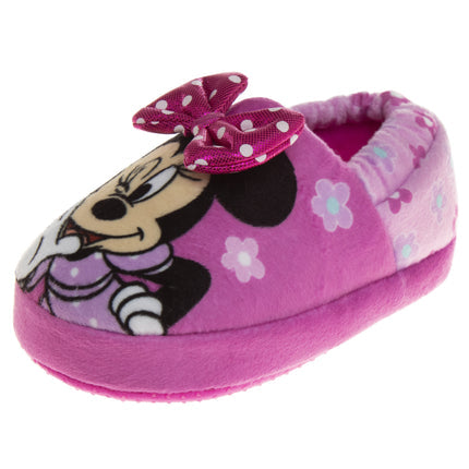 Disney Minnie Mouse Slippers for Kids Minnie's Bow Plush Warm Soft Aline Comfy Lightweight House Shoes