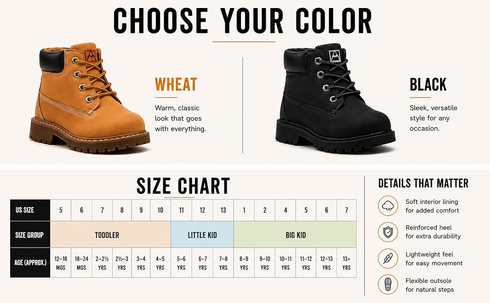 Avalanche Boys' Casual Lace-Up Boots, Rugged Everyday Ankle Boots for Outdoor Wear (Toddler/Little Kid)