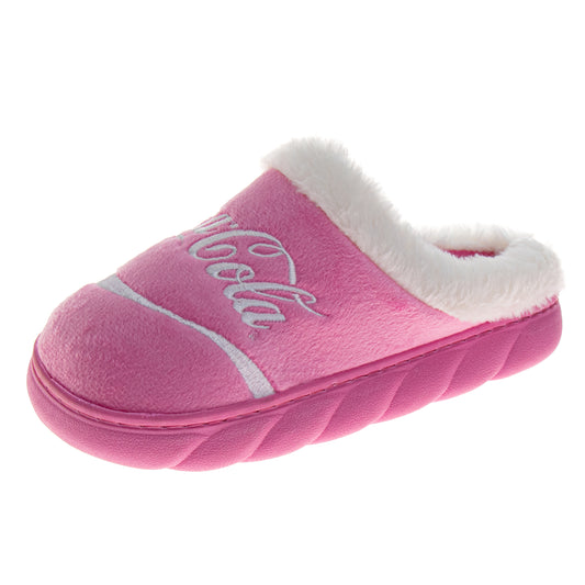 CocaCola Pink Iconic Script Casual Slippers for Women Soft Cozy PlushLined Indoor Comfort (Adult)