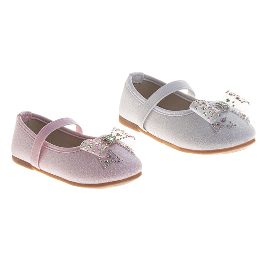 Laura Ashley Mary Jane Flats – Girls Glitter Dress Shoes with Bow Detail (Toddler)