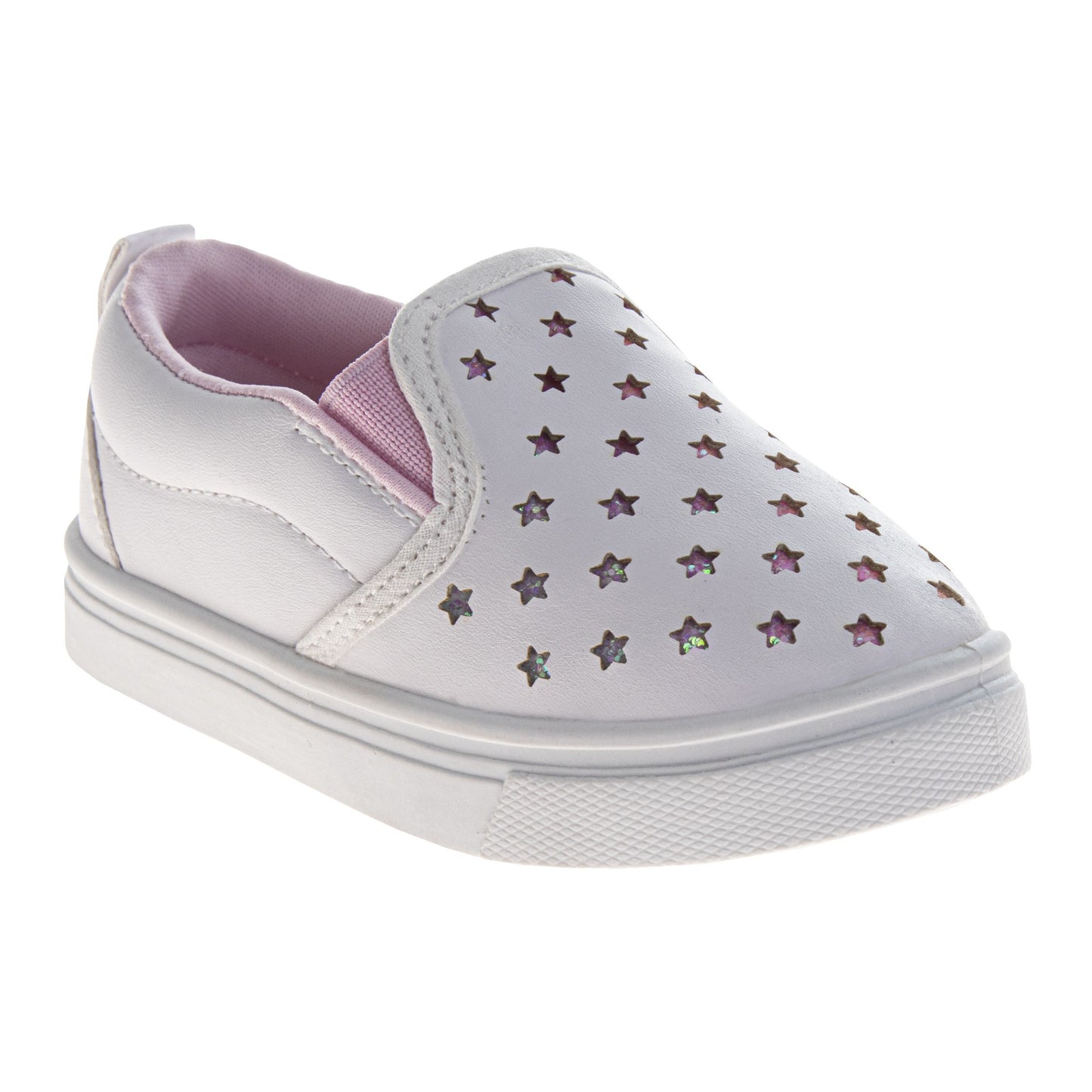 Laura Ashley Slip-On Sneakers – Girls Star Casual Shoes with Glitter Detail (Toddler/Little Kid/)