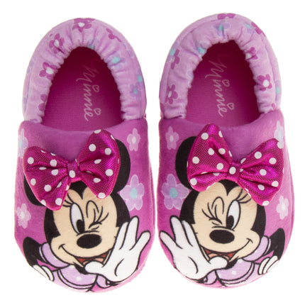 Disney Minnie Mouse Slippers for Kids Minnie's Bow Plush Warm Soft Aline Comfy Lightweight House Shoes