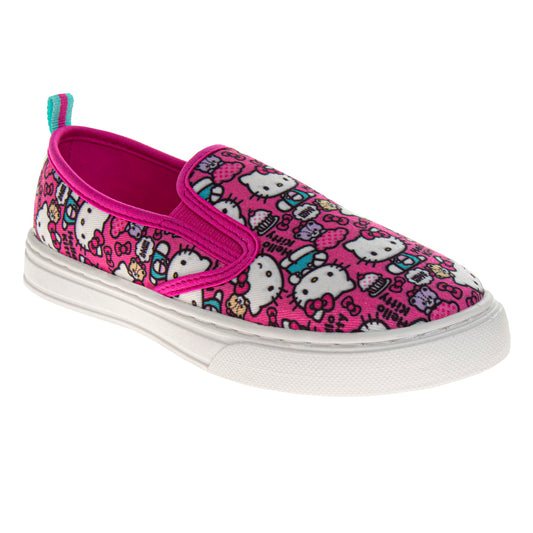 Sanrio Hello Kitty girls Low Top Sneakers - Casual Fashion Laceless Slip on Canvas Shoes
