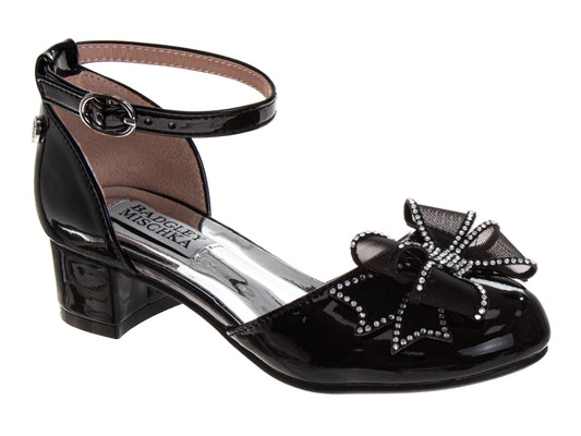 Badgley Mischka Girls Block Heel Dress Shoes with Embellished Bow (Little Kid–Big Kid)