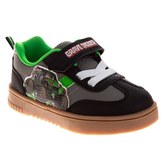 Monster Jam Monster Truck Design Sneakers Boys Rugged Tread Crushing Action Low Top Style Durable Velcro Closure (Toddler / Little Kid)