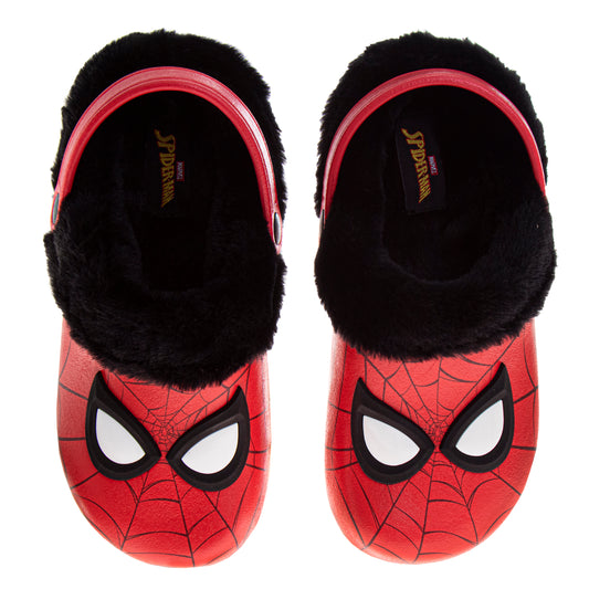 Marvel Avengers Spiderman Fuzzy Fleece Lined Clogs for Boys Winter Warm Plush Garden Shoes