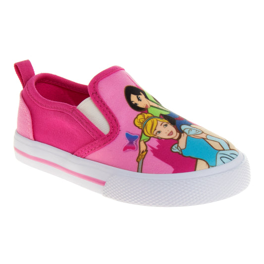 Disney Princess Girls No Lace Shoes - Disney Character Loafer Low top SlipOn Casual Tennis Canvas Sneakers (size 5-12 toddler)