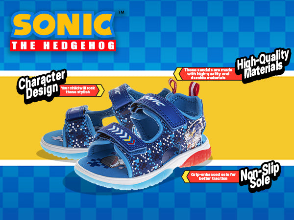 Sonic the Hedgehog Boys Hook and Loop Sport Sandals with Tails (Toddler)
