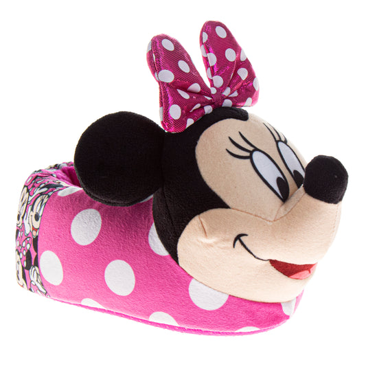 Disney Minnie Mouse 3D Girls Slippers  Minnie's Bow Plush Warm Soft Aline Comfy Lightweight House Shoes (5-10 toddler)