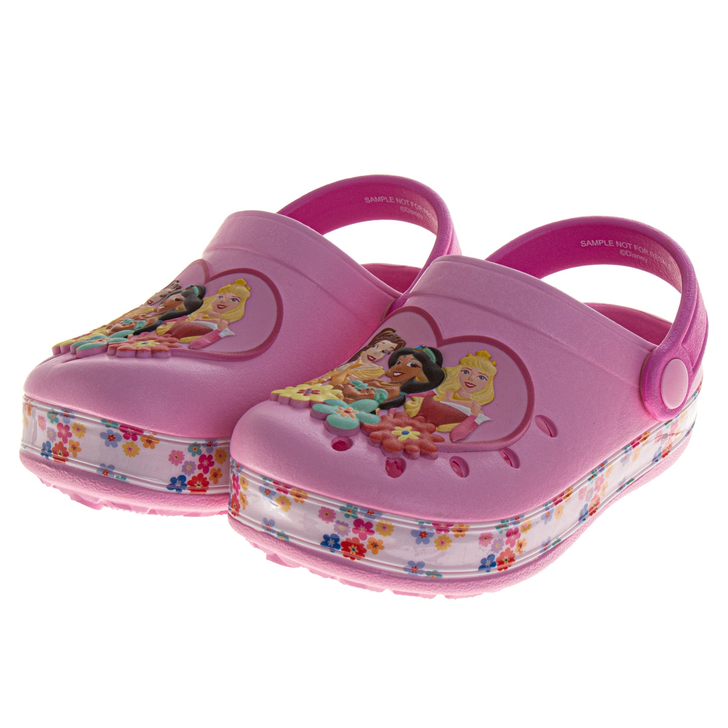 Princess Girls Slip-On Clogs with Back Strap, Jasmine, Belle & Aurora, Lightweight Slip-Resistant EVA Sandals (Toddler Sizes)