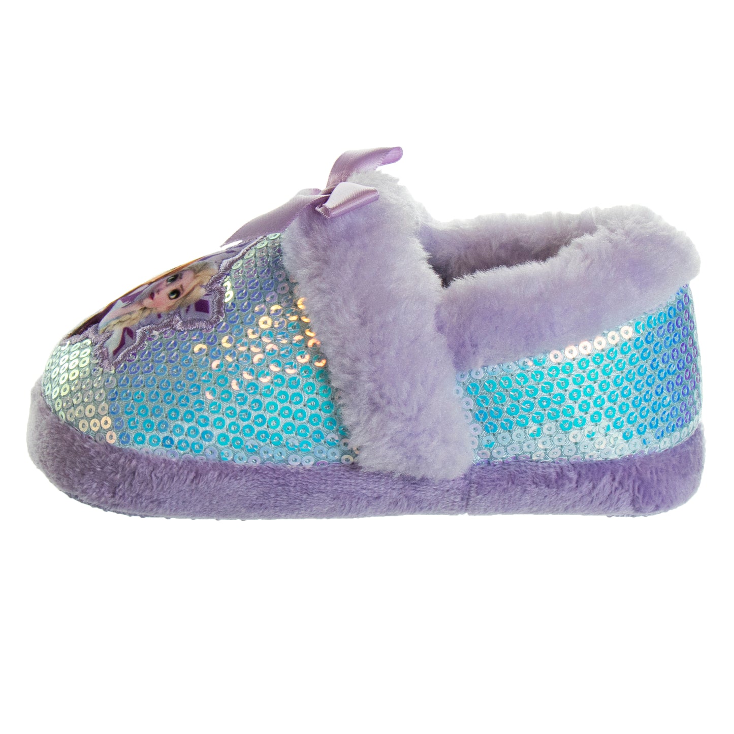 Disney Frozen Girls Slippers - Elsa and Anna Plush Lightweight Warm Comfort Soft Aline House Shoes - Purple (sizes 5-12 Toddler)