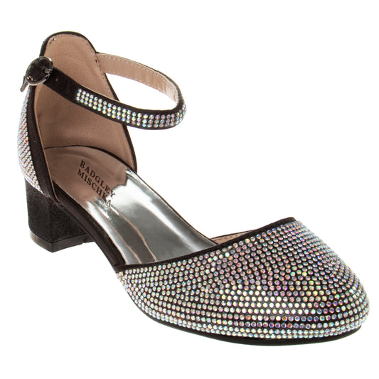 Badgley Mischka Block Heeled Dress Shoes Big Kids' Elegant Stylish Formal Wear Comfort Block Heel Sparkle Detail (Toddler)