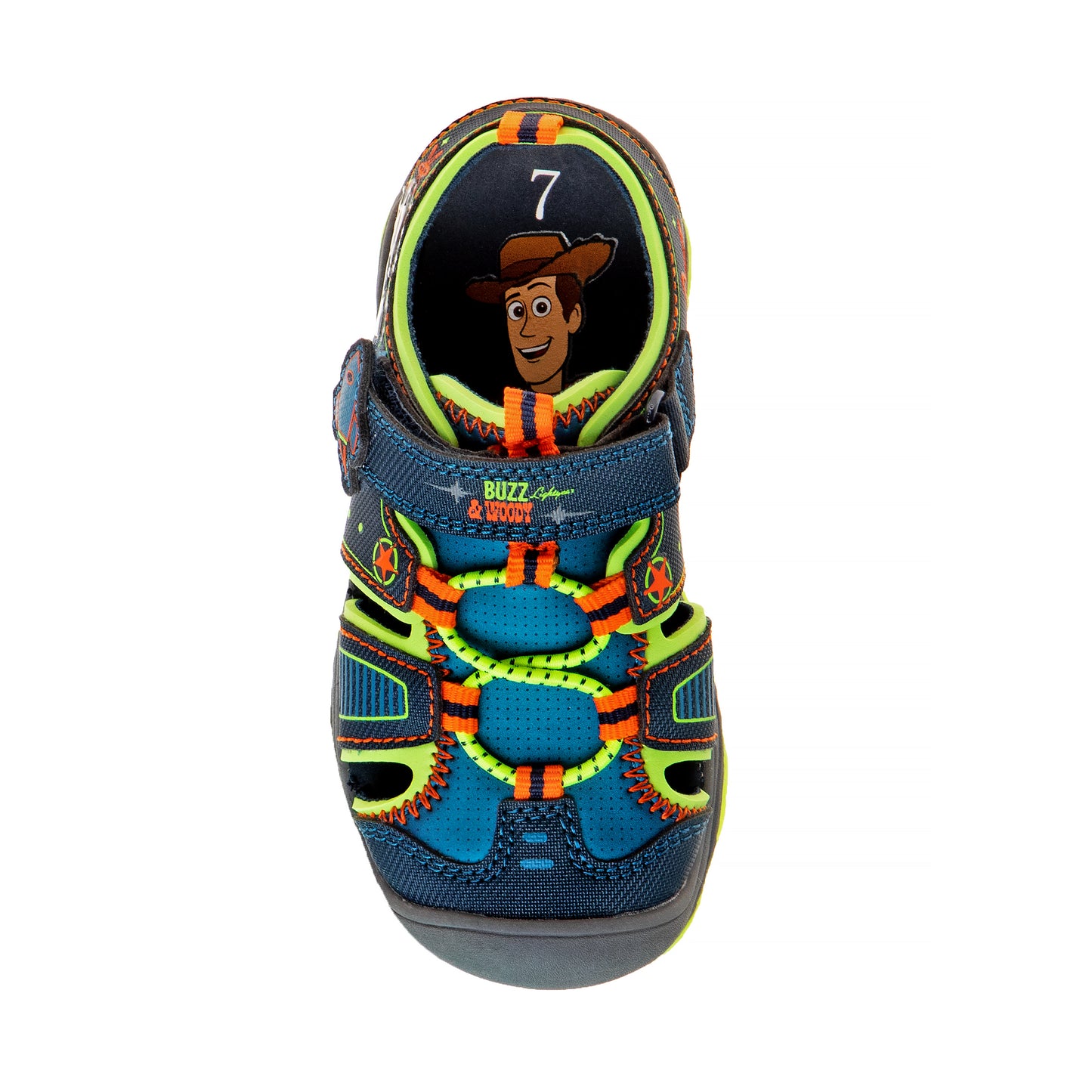 Disney Pixar Toy Story Woody Buzz Summer Boys Sandals with Lights - Beach Pool Water Open Toe slides Adjustable - Green Navy (Toddler)