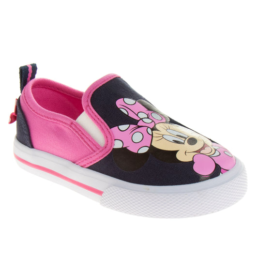 Disney Minnie Mouse Girls No Lace Shoes - Disney Character Loafer Low top SlipOn Casual Tennis Canvas Sneakers (size 5-12 toddler)