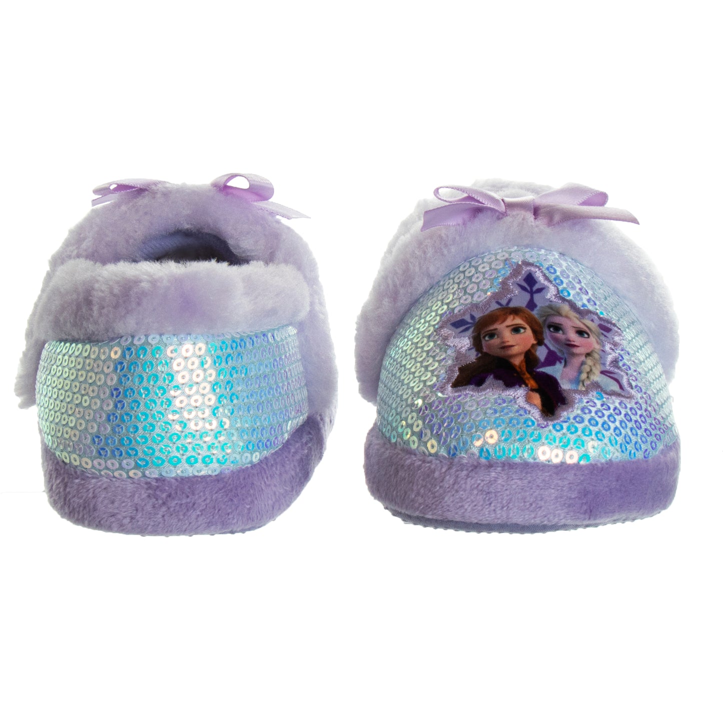 Disney Frozen Girls Slippers - Elsa and Anna Plush Lightweight Warm Comfort Soft Aline House Shoes - Purple (sizes 5-12 Toddler)