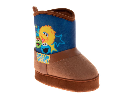 Sesame Street Oscar, Cookie, and Big Bird Kids' Boots Warm Fuzzy Ankle Slippers (Toddler)