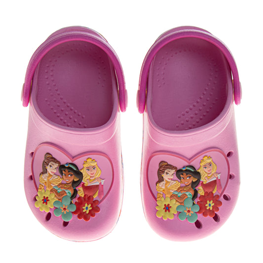Princess Girls Slip-On Clogs with Back Strap, Jasmine, Belle & Aurora, Lightweight Slip-Resistant EVA Sandals (Toddler Sizes)