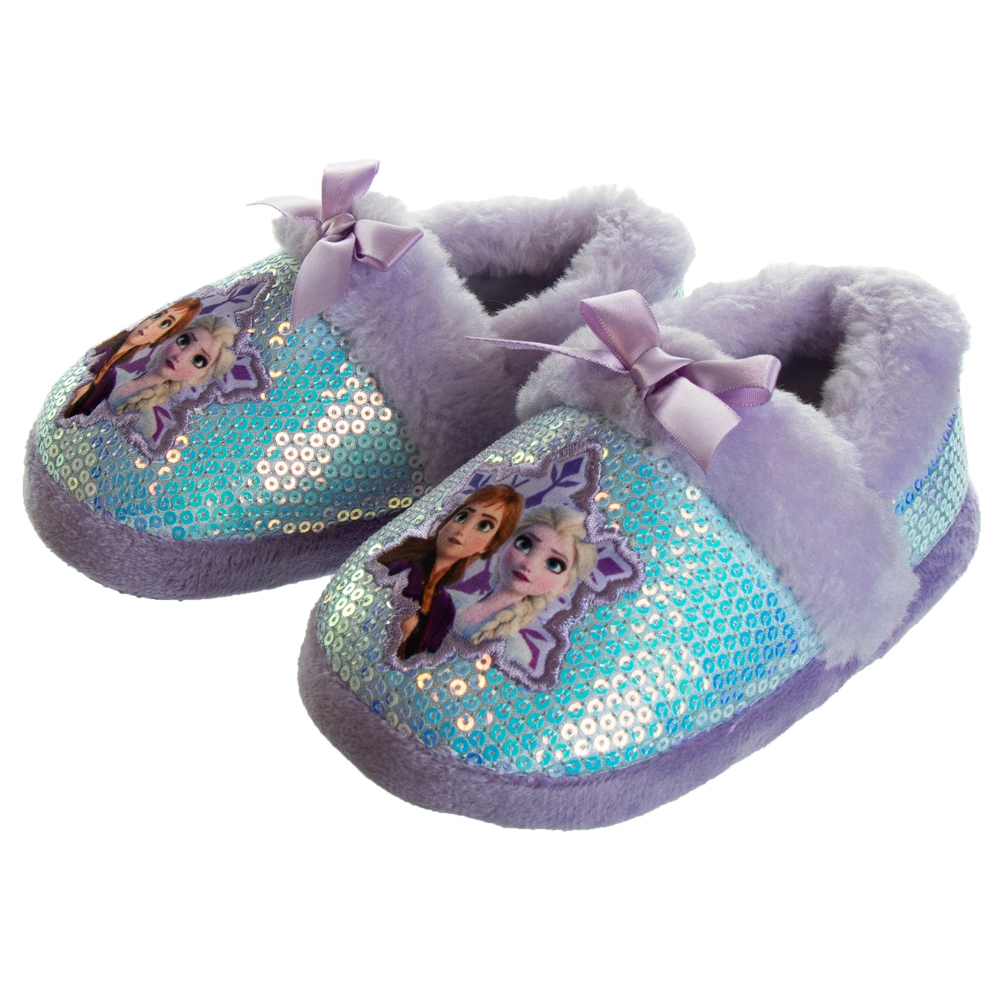 Disney Frozen Girls Slippers - Elsa and Anna Plush Lightweight Warm Comfort Soft Aline House Shoes - Purple (sizes 5-12 Toddler)