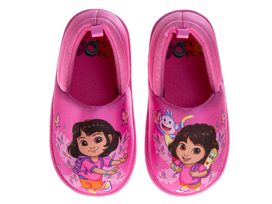Dora the Explorer Girls Slippers - Plush Non-Slip Comfy Fluffy Lightweight Warm Comfort Soft Aline Indoor House Slippers (Toddler)