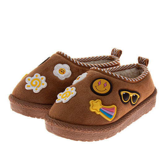 Josmo Emoji Patch SlipOn Slippers Girls  Fun Padded Cozy Velvet Texture Indoor Wear (Toddler)