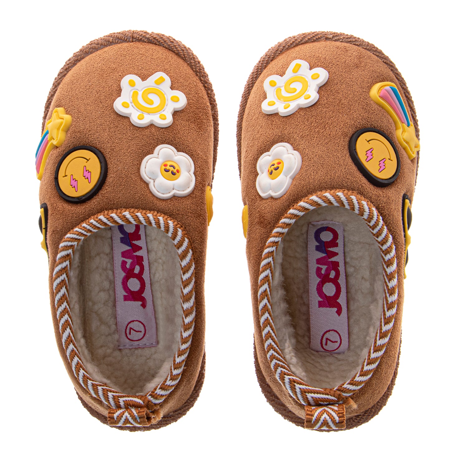 Josmo Emoji Patch SlipOn Slippers Girls  Fun Padded Cozy Velvet Texture Indoor Wear (Toddler)