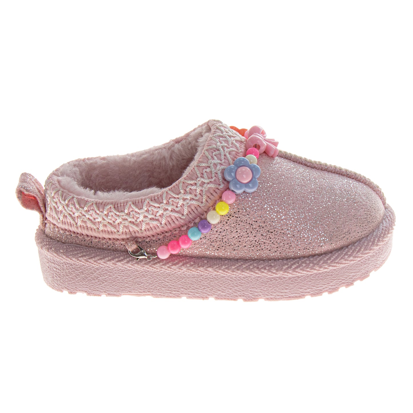 Josmo SlipOn Slippers Girls  Sparkly Pink Beaded Plush Cozy House Shoe (Toddler)