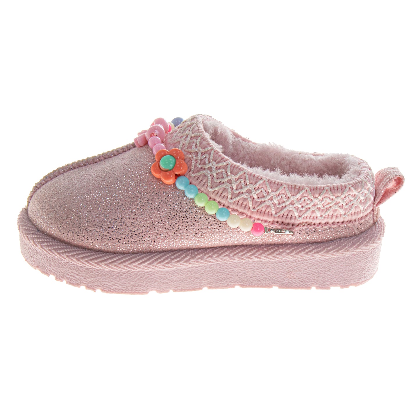 Josmo SlipOn Slippers Girls  Sparkly Pink Beaded Plush Cozy House Shoe (Toddler)