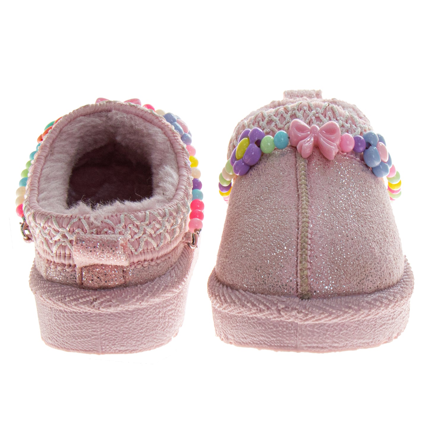 Josmo SlipOn Slippers Girls  Sparkly Pink Beaded Plush Cozy House Shoe (Toddler)