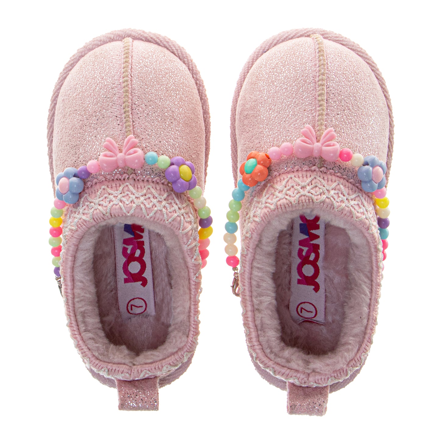 Josmo SlipOn Slippers Girls  Sparkly Pink Beaded Plush Cozy House Shoe (Toddler)