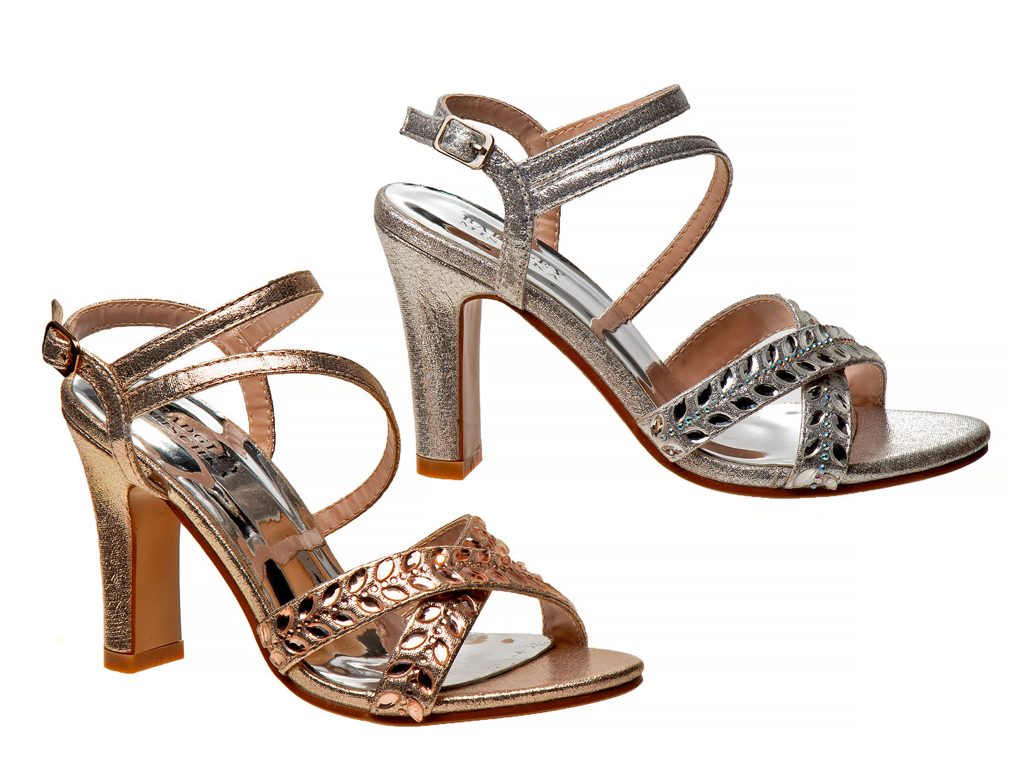 Badgley Mischka Girls' Dress Heel Sandals, Rhinestone Strappy Party Shoes for Weddings and Special Occasions (Little Kid/Big Kid)