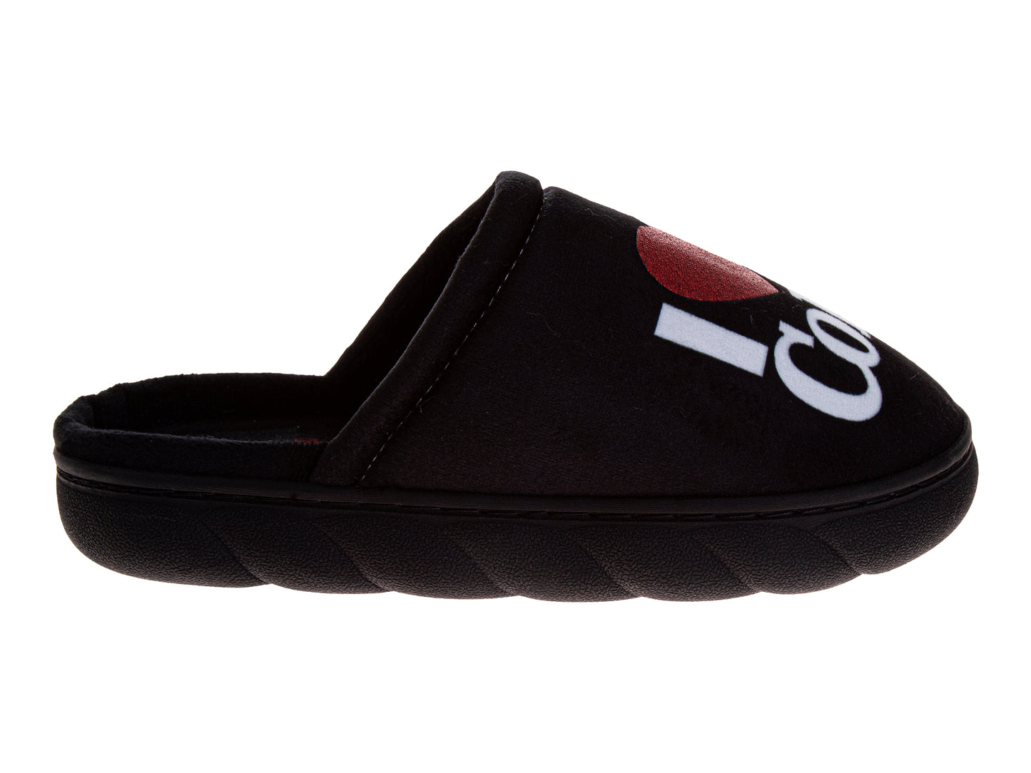 Coca-Cola Diet Coke Women’s Plush Slide Slippers – Black I Heart Coke Glitter Graphic Cozy Indoor House Shoes (Adults)