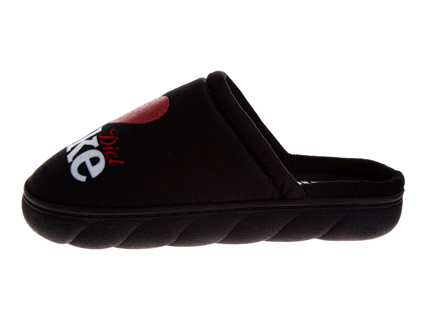 Coca-Cola Diet Coke Women’s Plush Slide Slippers – Black I Heart Coke Glitter Graphic Cozy Indoor House Shoes (Adults)