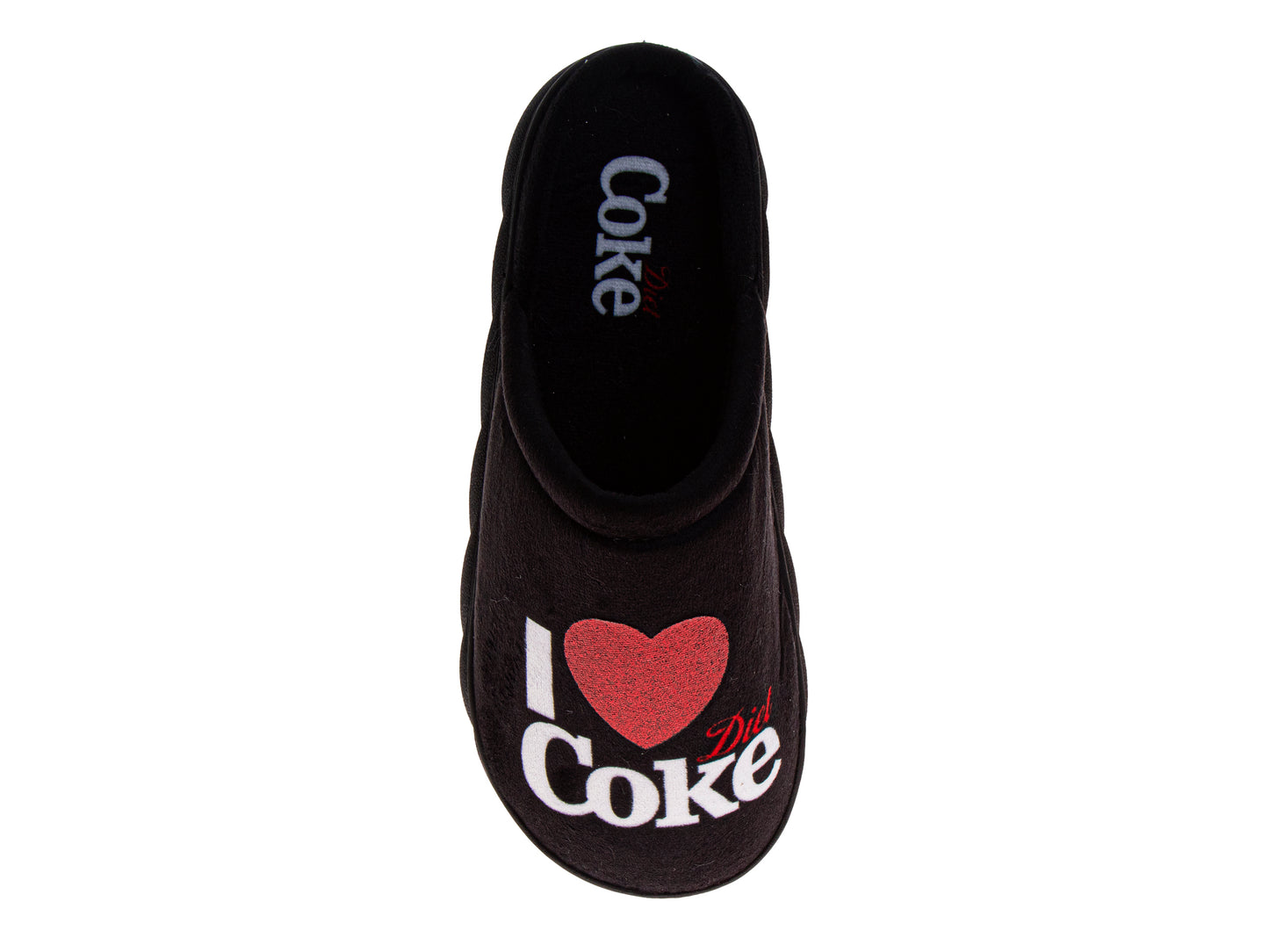 Coca-Cola Diet Coke Women’s Plush Slide Slippers – Black I Heart Coke Glitter Graphic Cozy Indoor House Shoes (Adults)