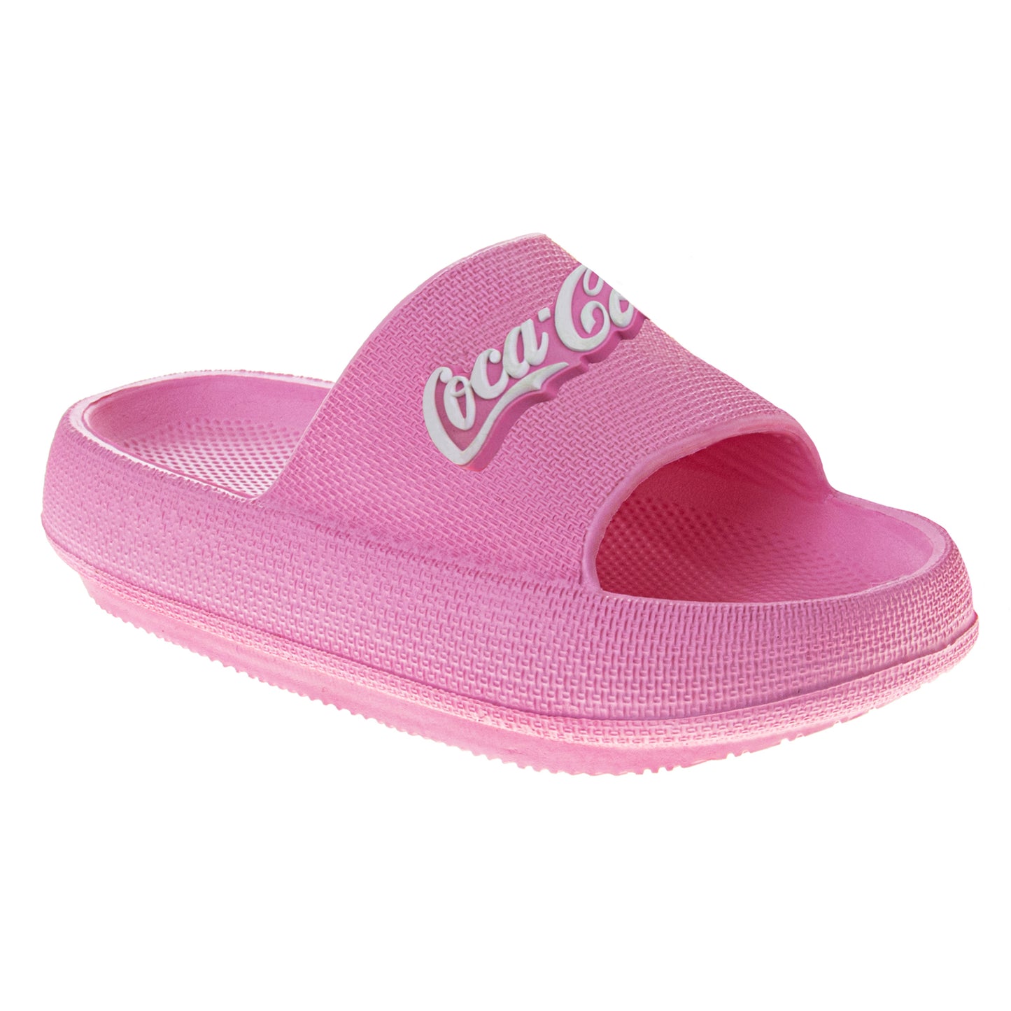 CocaCola Pink Script Casual Slides for Women  Stylish Comfortable Beach Pool Summer Sandals (Adult)
