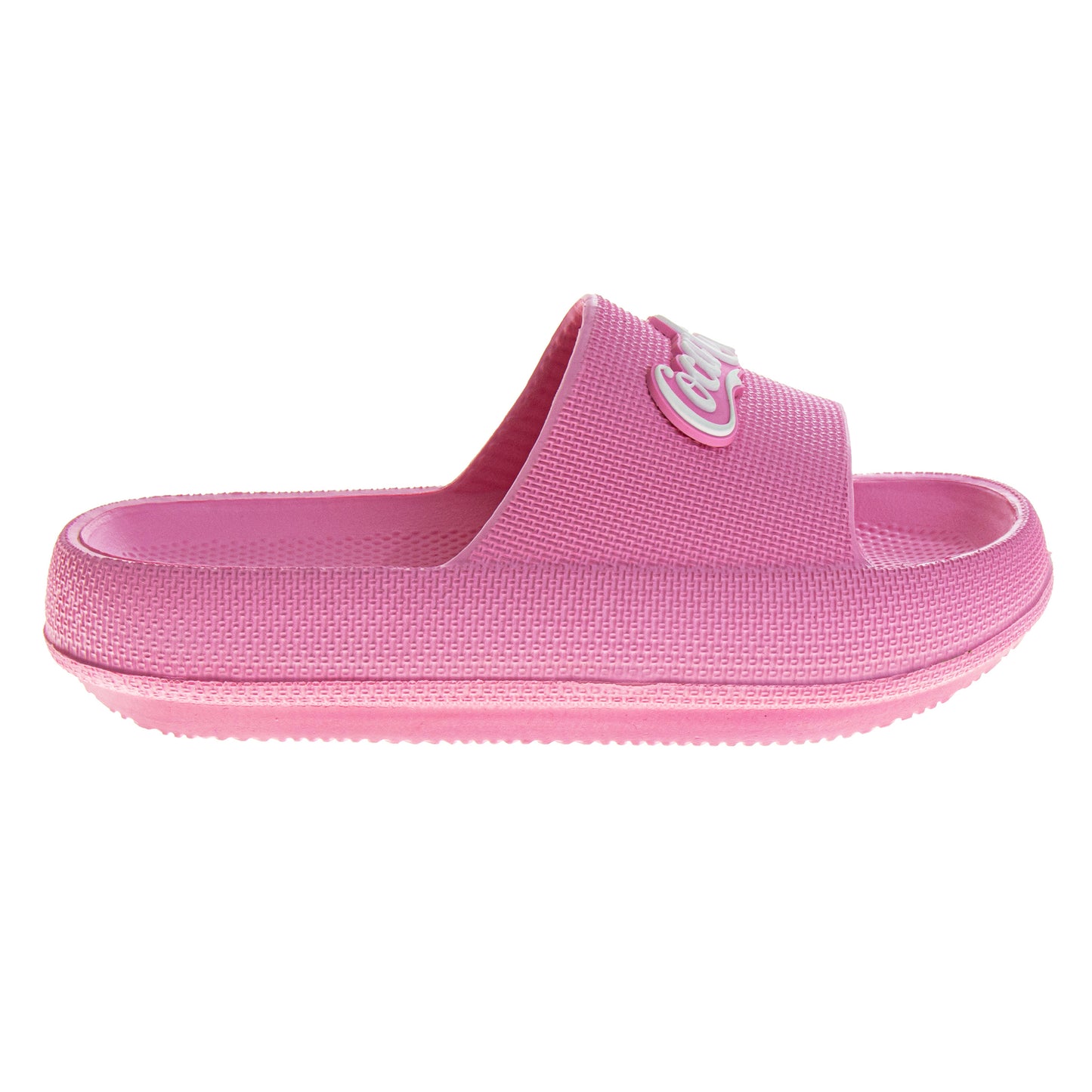 CocaCola Pink Script Casual Slides for Women  Stylish Comfortable Beach Pool Summer Sandals (Adult)
