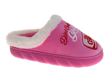 Coca-Cola Diet Coke Women's Cozy Plush Slip-On Slippers – Pink "Diet Coke Girlie" Graphic Soft Indoor House Shoes (Adults)