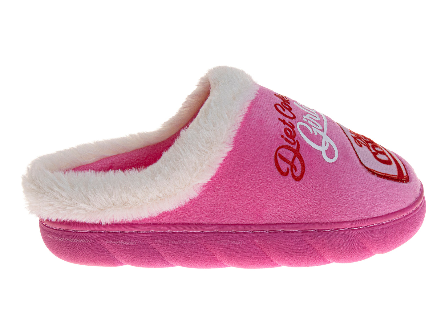 Coca-Cola Diet Coke Women's Cozy Plush Slip-On Slippers – Pink "Diet Coke Girlie" Graphic Soft Indoor House Shoes (Adults)