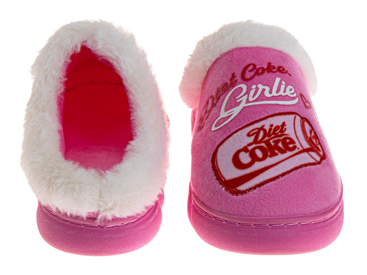 Coca-Cola Diet Coke Women's Cozy Plush Slip-On Slippers – Pink "Diet Coke Girlie" Graphic Soft Indoor House Shoes (Adults)