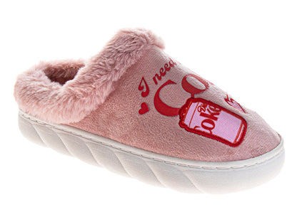 Coca-Cola Diet Coke Women's Cozy Plush Slip-On Slippers – Pink "I Need a Diet Coke" Graphic Soft Indoor House Shoes (Adults)