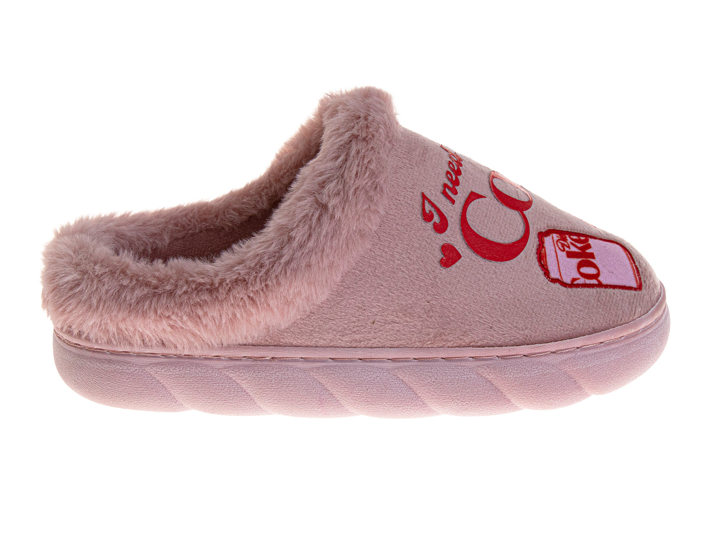Coca-Cola Diet Coke Women's Cozy Plush Slip-On Slippers – Pink "I Need a Diet Coke" Graphic Soft Indoor House Shoes (Adults)