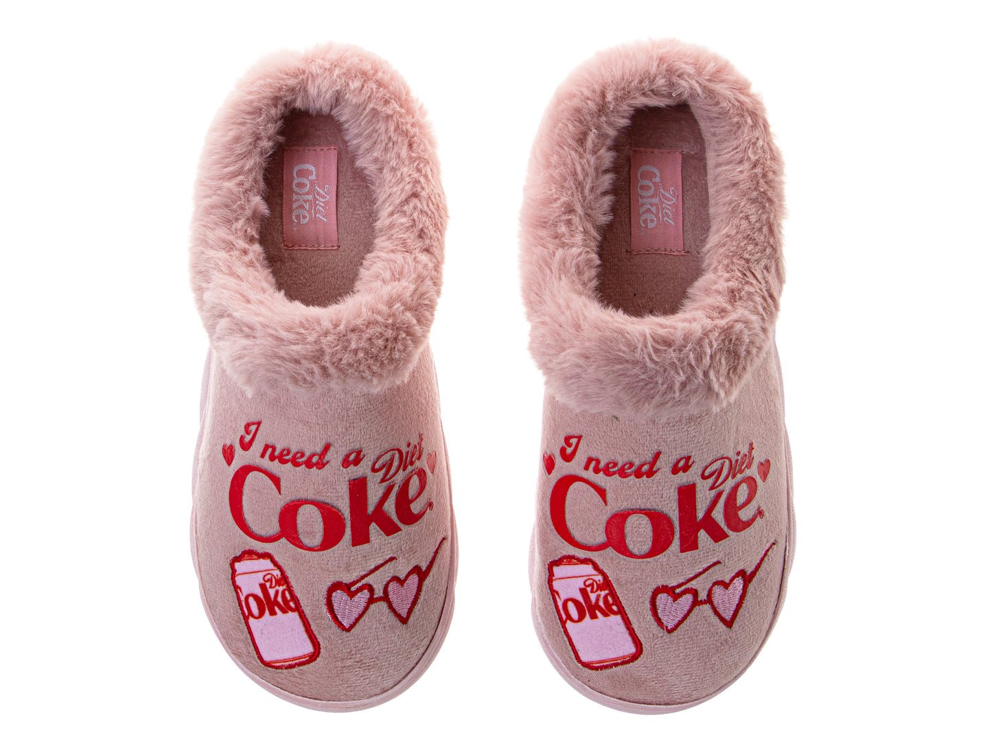 Coca-Cola Diet Coke Women's Cozy Plush Slip-On Slippers – Pink "I Need a Diet Coke" Graphic Soft Indoor House Shoes (Adults)