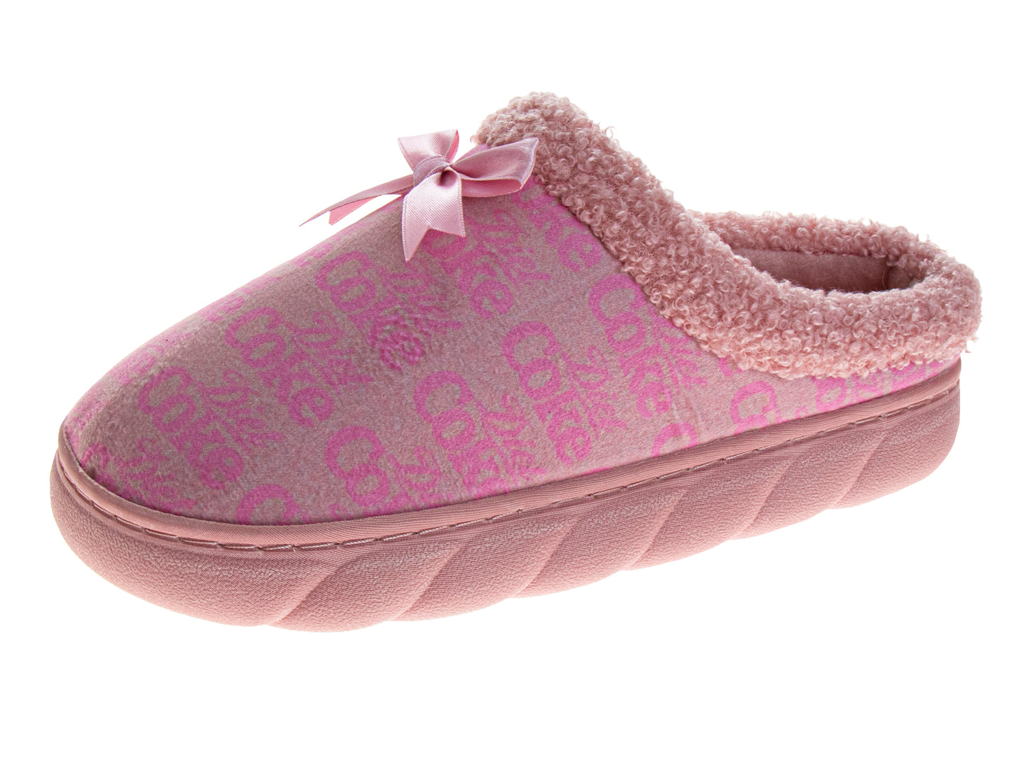 Coca-Cola Coke Women’s Cozy Plush Slip-On Slippers with Bow – Soft Pink House Shoes, Lightweight Indoor Comfort Bedroom Slippers (Adults)