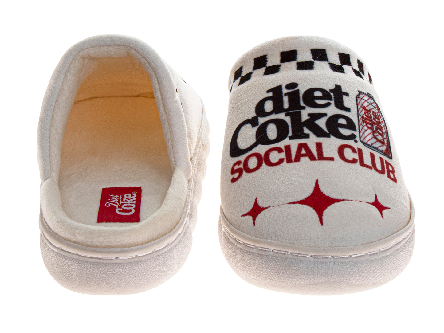 Coca-Cola Diet Coke Ladies' Cozy Plush Slip-On Slippers  “Diet Coke Social Club” Graphic Soft Indoor House Shoes