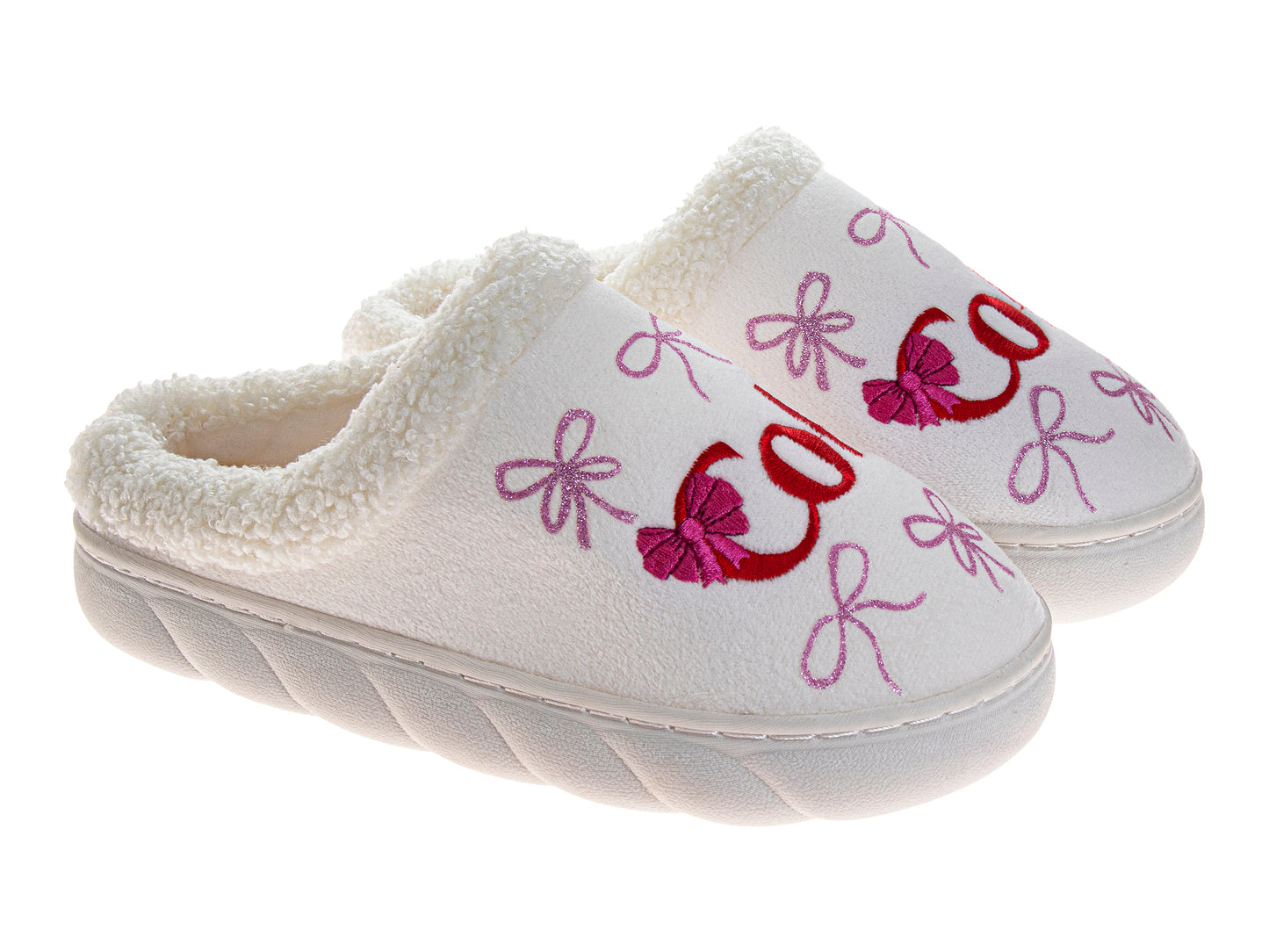 Coca-Cola Coke Women’s Cozy Plush Slide Slippers with Bow – Soft Cream House Shoes, Lightweight Indoor Comfort Bedroom Slippers (Adults)