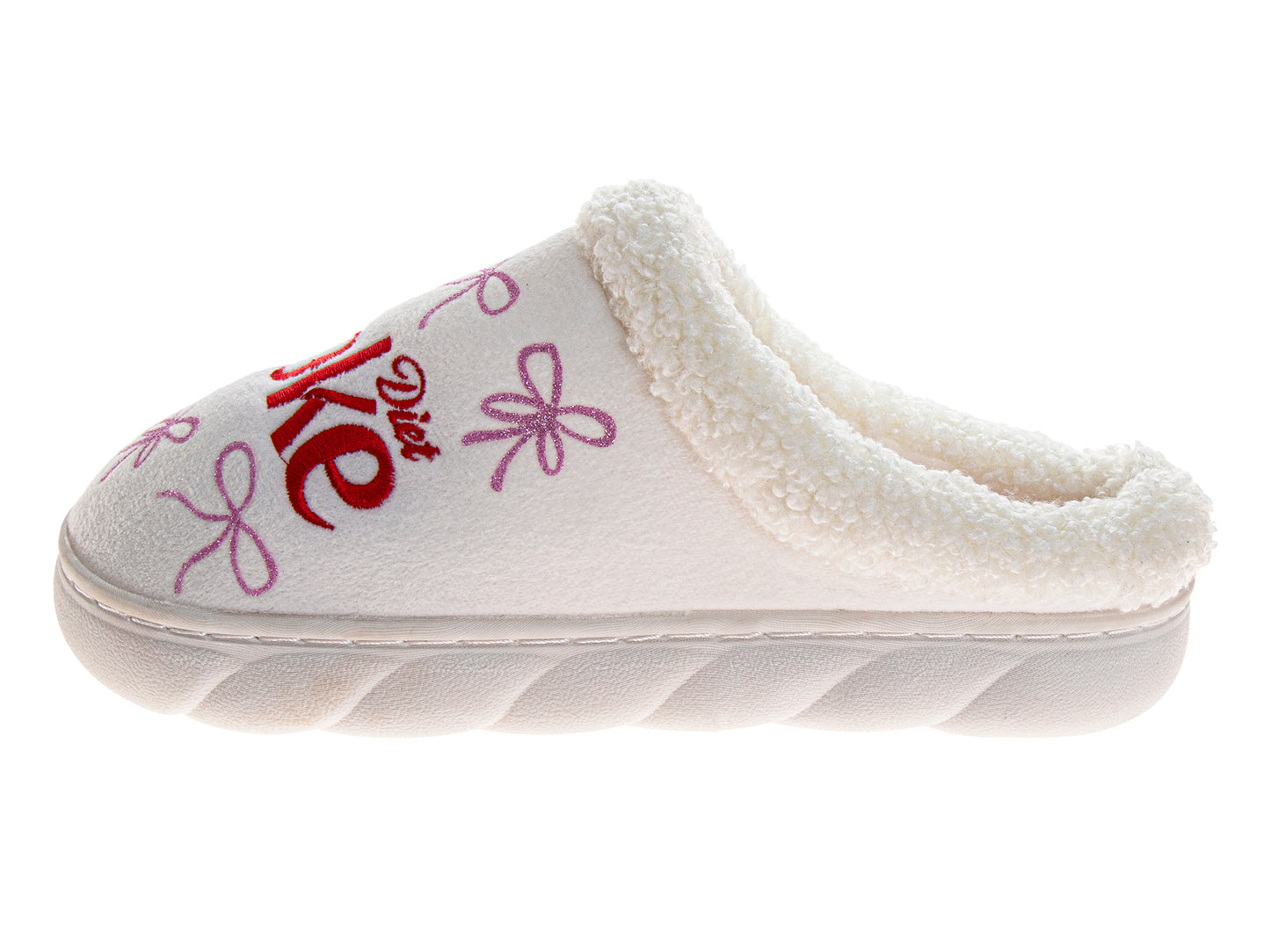 Coca-Cola Coke Women’s Cozy Plush Slide Slippers with Bow – Soft Cream House Shoes, Lightweight Indoor Comfort Bedroom Slippers (Adults)