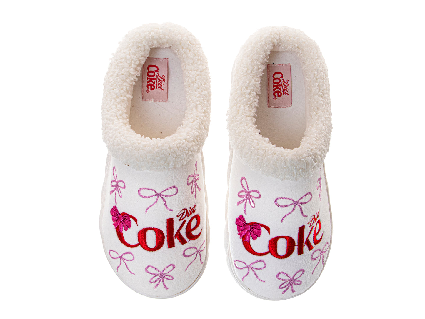 Coca-Cola Coke Women’s Cozy Plush Slide Slippers with Bow – Soft Cream House Shoes, Lightweight Indoor Comfort Bedroom Slippers (Adults)