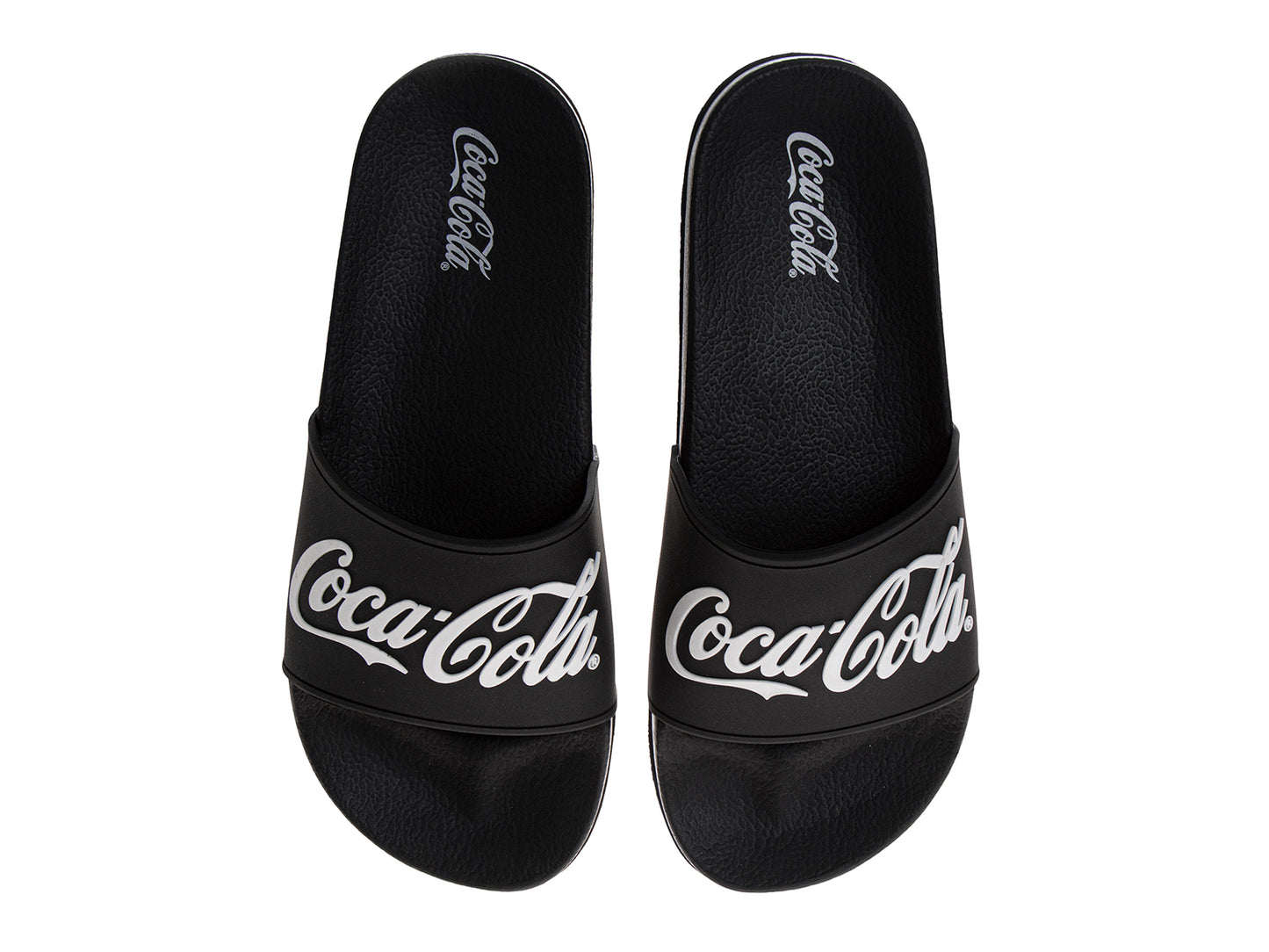 Coca-Cola Coke Men’s Slide Sandals – Black Script Logo Slip-On Slides Extra Cushion Comfort Casual Slides (Adults)