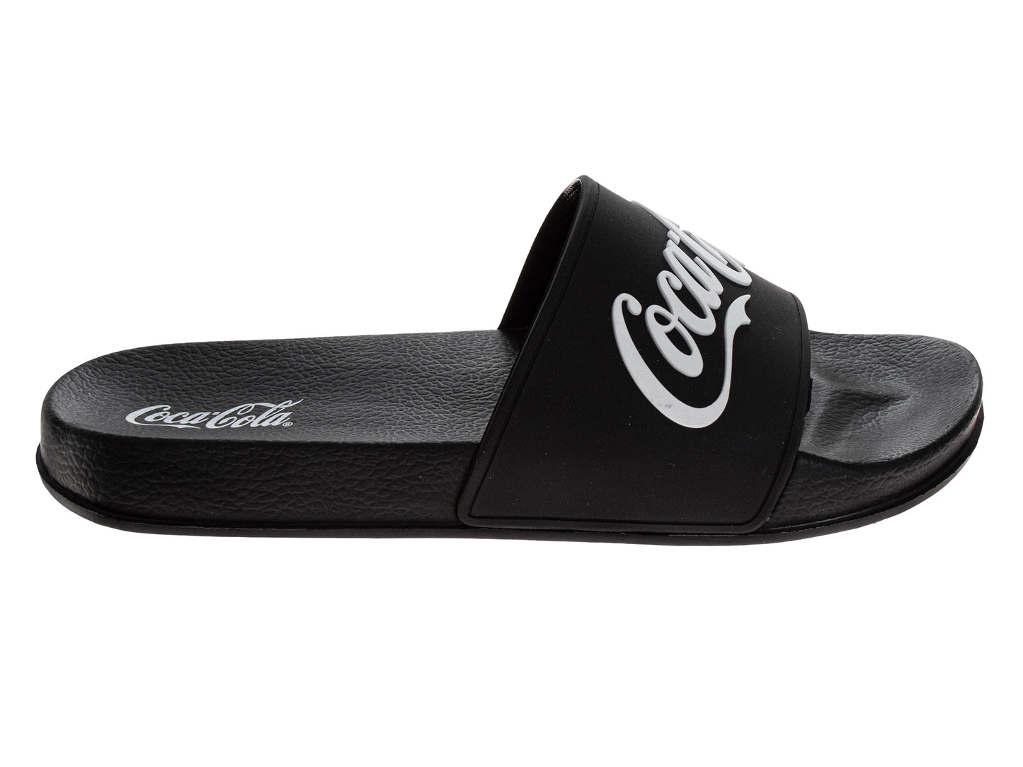 Coca-Cola Coke Men’s Slide Sandals – Black Script Logo Slip-On Slides Extra Cushion Comfort Casual Slides (Adults)