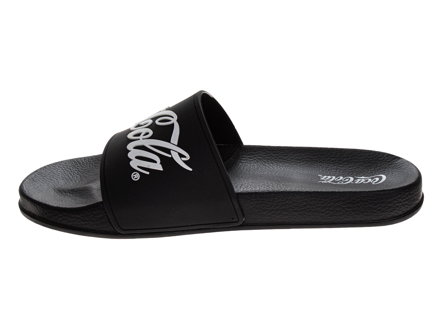 Coca-Cola Coke Men’s Slide Sandals – Black Script Logo Slip-On Slides Extra Cushion Comfort Casual Slides (Adults)