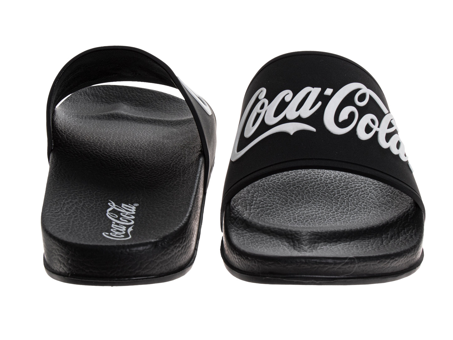 Coca-Cola Coke Men’s Slide Sandals – Black Script Logo Slip-On Slides Extra Cushion Comfort Casual Slides (Adults)
